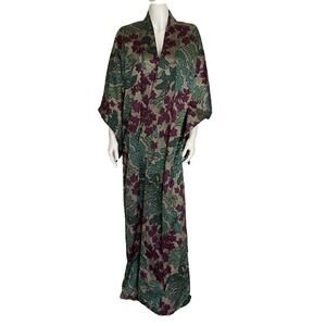 Kimono Duster Long Handmade Floral Multicolor Gray Purple Turquoise Black OS